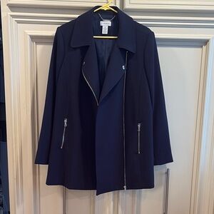 Carmen Marc Valvo Blue Trench Coat Asymmetrical Design